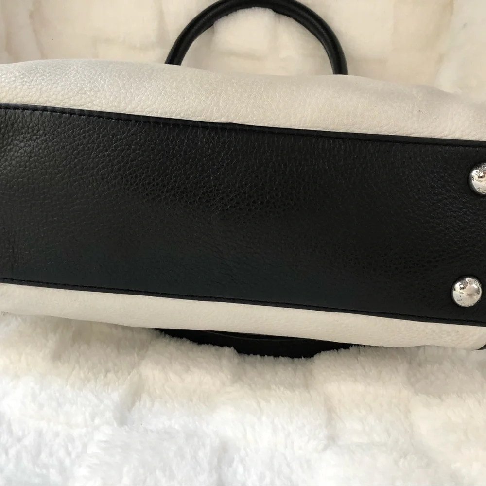 Michael Kors Black White Pebbled Leather Medium Knox Tassel Satchel. - Picture 11 of 15